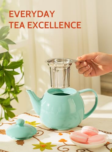 Sweese Teapots for Tea, 27 oz Porcelain Tea pot with Removable Stainless Steel Infuser, Tea Pots for Loose Tea - Mint Green - color: Mint Green, size: 27oz (with infuser)