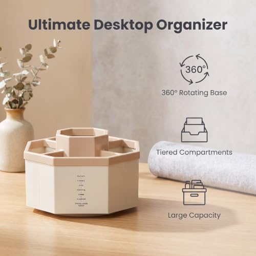 Jekelife 360 Degree Rotating Pen Holder,5-Compartment Desk Organizer,Pink - color: Pink, size: B