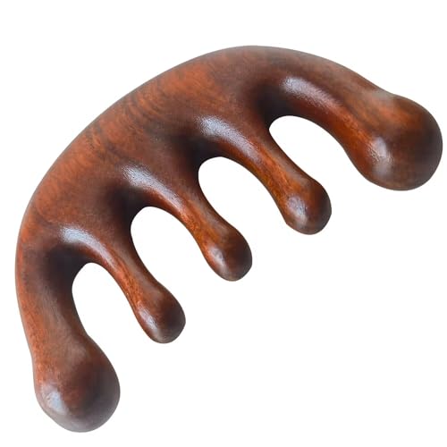 Wooden Massage Comb 100% Natural Handmade Pure Wood Five-Tooth Meridians Comb Scalp Massager Comb No Static Wide Tooth Comb for Head Scalp Comb Meridians Scraping Massage Tool (Plain Style)