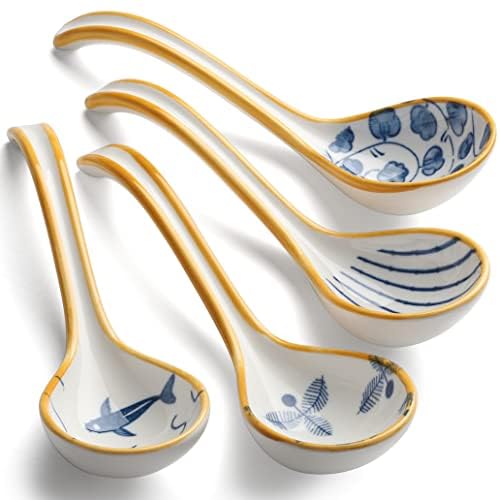 Asian Soup Spoon Ceramic Chinese Soup Spoon Set of 4 Ramen Soup Spoons - style: Style 3