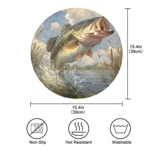 Big Bass Fish Round Placemats Washable ‌Heat Resistant‌ ‌Non-Slip Place Mats Table Place Mat for Kitchen Dining - color: Big Bass Fish, size: 15.4x15.4inx1