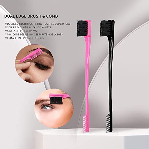 Foxi Fresh Double Sided Edge Control Hair Brush Comb Combo Pack 2 Pieces Pink and Black - color: Combo (Pink and Black)