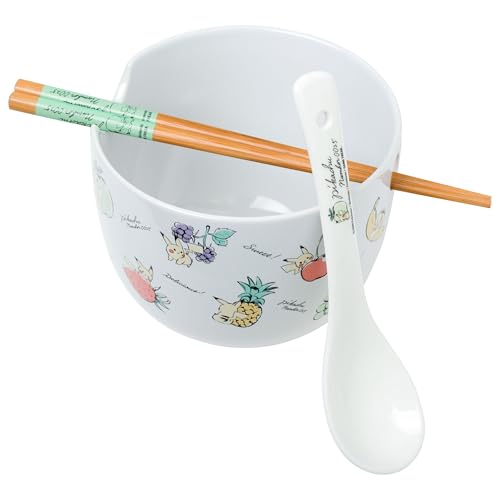 Silver Buffalo Pokémon Pikachu Fruit, Ramen Bowl with Chopsticks, 20oz - color: Pokemon Pikachu Fruits Spoon, size: 20 Ounces (With Spoon)