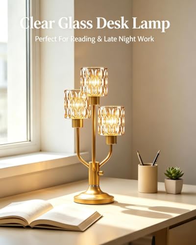 Lightdot Mid Century Modern Table Lamp Glod Glass Dimmable 3 Bulbs Included - color: 19-Gold-Amber-Cylinder