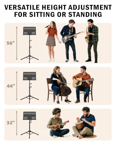 Vekkia Metal Professional Portable Perforated Sheet Music Stand - size: 32-56inch