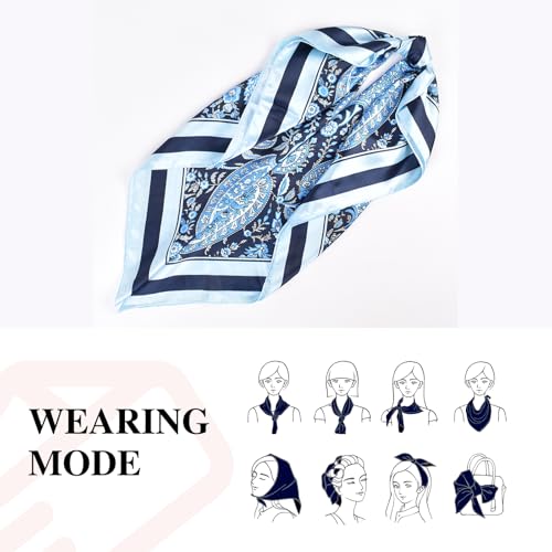 35 Inches Silk Head Scarf-Satin Hair Scarves Silk Bandana Scarf Headscarf for Women's Fashion Scarves - color: Blue-large Cashews