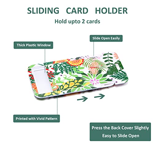 ID Card Badge Holder Key Chain with Metal Keyring, Plastic Slide Open with ID Window for Women Men Girls Students,reen Plant Colorful - color: Colorful Plant