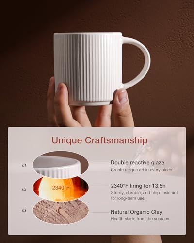 famiware Coffee Mug Set of 4, Star 12 oz Ceramic Mugs Cups Set with Handle - color: Star-Matte White, size: 4 Count (Pack of 1)
