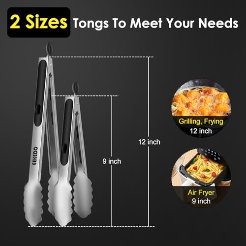 Stainless Steel Cooking Tongs, Heat Resistant Metal Tongs 9" and 12" - size: 9 + 12 inches
