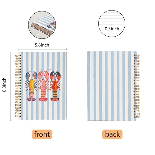 VNWEK Colorful Lobster Coastal Beach Spiral Notebook Journal 5.5x8.3 Inch, Lobster Beach Lover Gifts Journal, Blue and White Striped Ocean Lined Hardcover Spiral Notebook - color: Colorful Lobster