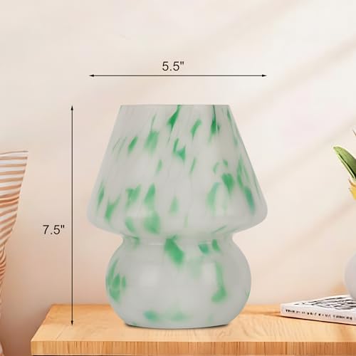 Mushroom Lamp with LED Bulb, Small Glass Bedside Lamp, Green&White - color: Green&White