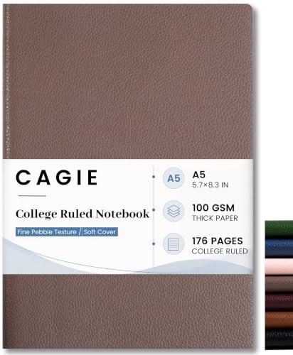 CAGIE College Ruled Journal for Men & Women, Softcover A5 Leather Notebook - color: Taupe, size: 1 Pack