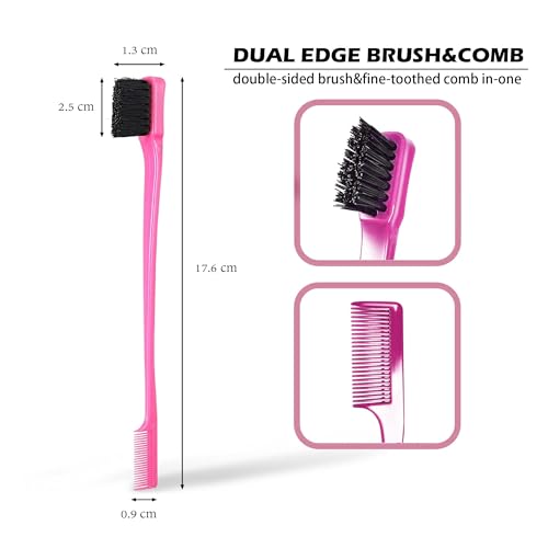 Soft 'N Style Double Sided Edge Control Hair Brush Comb Combo Pack 6 Pieces Pink and Black - color: 6pack