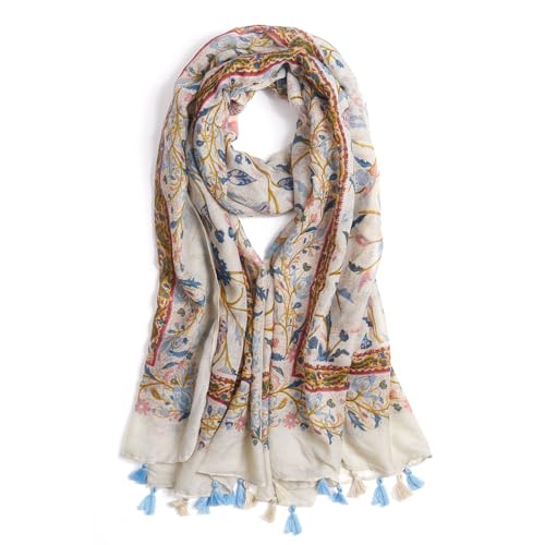 QIUTIMIY Scarf for Women Lightweight Soft Floral Leopard Printed Scarves Fall Winter Fashion Shawl Wrap with Fringe - color: Flower-beige Pink
