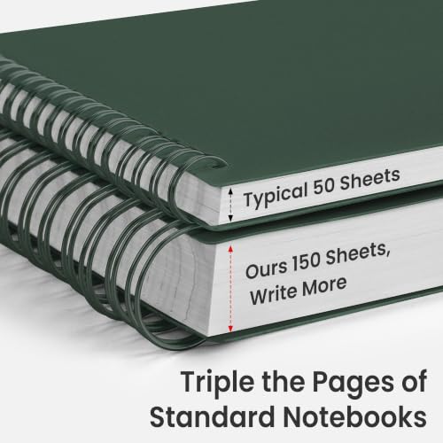 EMSHOI Lined Spiral Journal Notebook, 300 Pages, A4 Size (8.2'' x 11.2'') - color: DGreen, size: A4