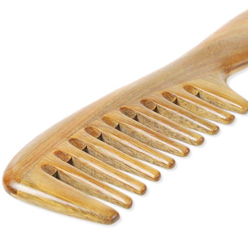 Onedor Handmade 100% Natural Green Sandalwood Hair Combs - Anti-Static Sandalwood Scent Natural Hair Detangler Wooden Comb (Extra Wide Tooth) - style: Extra Wide Tooth