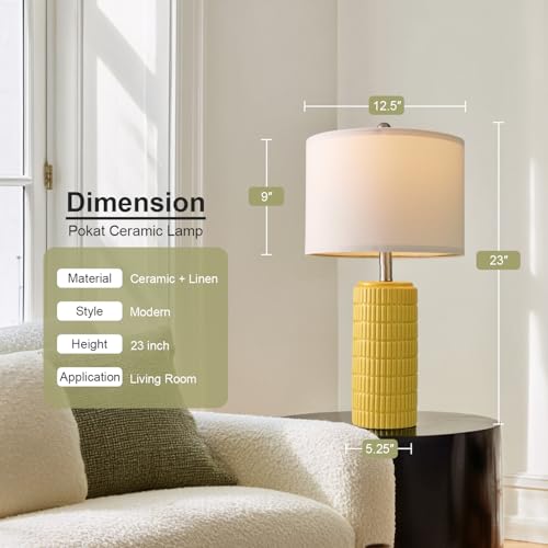 PoKat 23" Yellow Table Lamps Set of 2, Modern Living Room End Table Lamps Decor, Ceramic Lamps for Living Room, Contemporary Nightstand Lamps for Side Console Table Hallway Gift - color: Yellow