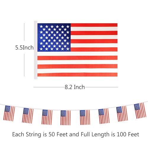 100 Feet USA String Flag, 76 Pcs American Banner Flag, Small Mini World Banner Flags for Sports Events, Bars Decorations, School Festivals, Party Decorations, Celebrations (USA) - color: USA