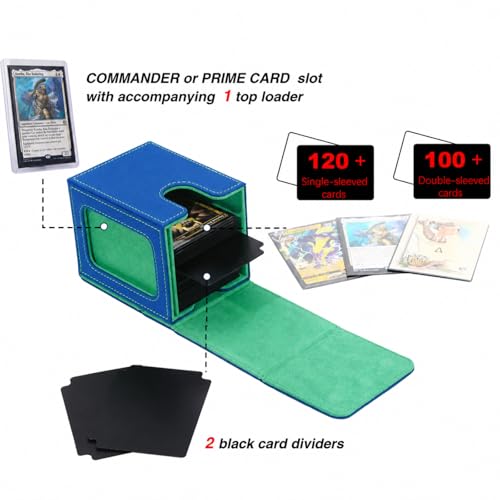 Venssu MTG Deck Box with Commander Display Window (Blue&Green, 1 window) - color: Blue and Green