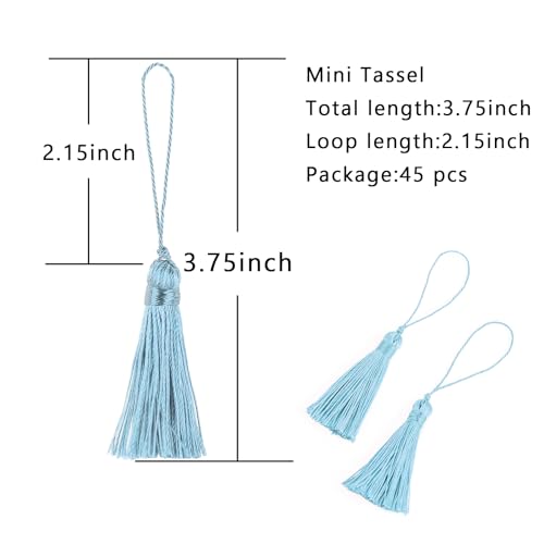 BEL AVENIR 45 pcs Mini Bookmark Tassels 3.75inch Silky Key Tassel-Blue - color: Blue