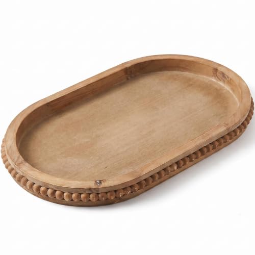 Hrastany Brown Oval Wood Decorative Tray, 15" x 9" Beaded Trim Candle Tray - color: Oval Brown, size: 15" x 9" x 1.2"