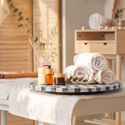 Reallnaive Mother of Pearl Lazy Susan, Round, Black White Checkerboard - color: Black White Checkerboard, style: Round