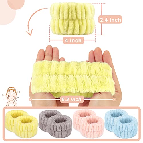Microfiber Spa Wrist Bands - Absorbent Face Washing Towels for Women, Prevent Water Spilling Down Arms - color: Yellow，Blue, Pink, Brown
