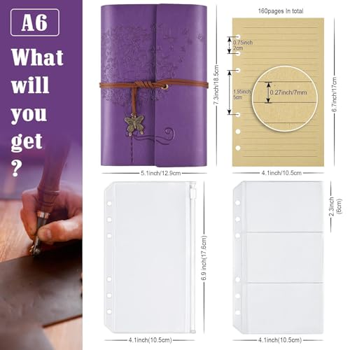 OMEYA Leather Journal Notebook, Refillable Writing Journal Diary Planner for Women Girls (Purple, A6 7.3'' x 5.1'') - color: Purple, size: A6 7.3'' x 5.1''