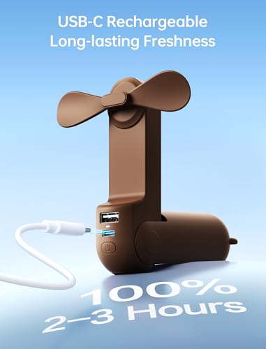 JISULIFE 3 IN 1 Portable Fan with Power Bank & Flashlight Featured - color: Brown