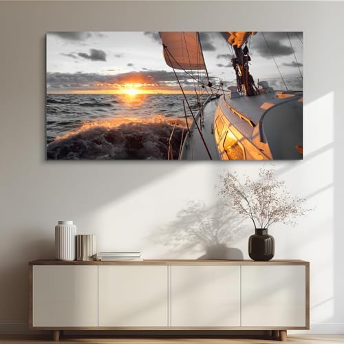 Yxbhhym Black and White Sunset Beach Wall Art Boat Coastal Pictures Living Room Wall Art Bedroom Ocean Painting Sailboat Canvas Prints Sailing Poster Office Artwork Framed Home Bathroom Decor - color: AboaS, size: 40"L x 20"W
