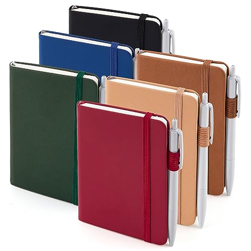 feela Pocket Mini Notebooks Bulk, Small Cute Memo Notepads Hardcover College Ruled Lined Journals with Pen Holder for School Business Work, with 6 Black Pens, 3.5”x 5.5”, 6 Pack, A6, Vintage Colors - color: 6 Vintage Colors