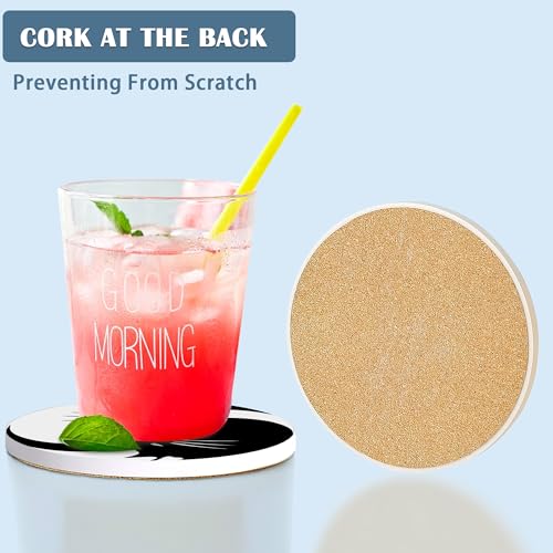 Coasters for Drinks,Black and White Cat Ying Yang Absorbent Coaster Set of 4 with Cork Base,Ceramic Drink Coasters for Cold Drinks Wine Glasses Cups Mugs,Housewarming Gifts for Home Decor - color: Black and White Cat