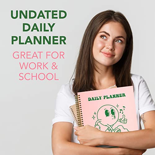 To Do List Cute Planner Undated Notebook, A4 Large Hardcover Spiral Schedule Retro Notebook, Aesthetic Daily for Students Girls Teens , Pink, Green (8.5x11) - color: Retro Pink