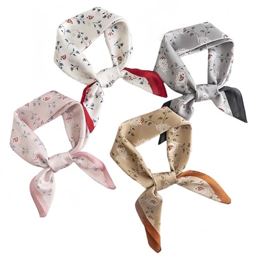 MINIDORA Satin Scarves for Women 27.5 × 27.5 inches Medium Square Elegant Silk Feeling Head Scarf - color: B006-white