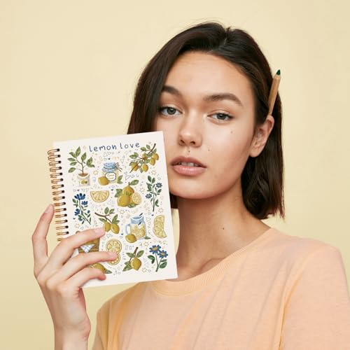 JXREQ Cute Lemon Floral Notebook Journal Notebooks for Note Taking Writing Study, Lemon Lovers Gifts Journal for Women, School Office Supplise, Fruit Spiral Notebooks 5.5x8.3 - color: Lemon 1