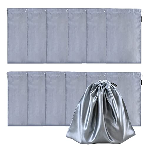 GONGKANGYUAN 12 Pcs Satin Wig Bags with Drawstring Satin Bag for Packaging Hair Extensions Wigs Soft Silk Pouches Hair Tools Storage Bags for Home and Salon (Grey) - color: Grey