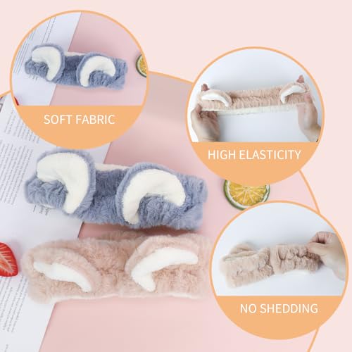 PERFECTSIGHT Kawaii Headband for Spa, Makeup, Washing Face, Party - 2 Pack Cute Hair Band for Shower Beauty Skincare, Soft Facial Headbands for Girls and Women (Blue+Coffee Ear) - color: Blue+Coffee Ear