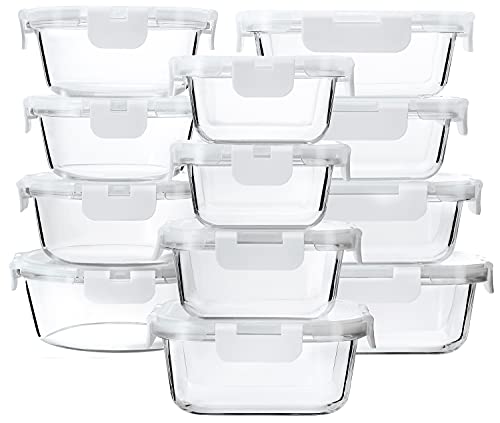 M MCIRCO 24-Piece Glass Food Storage Containers with Upgraded Snap Locking Lids,Glass Meal Prep Containers Set - Airtight Lunch Containers, Microwave, Oven, Freezer and Dishwasher,White - color: White