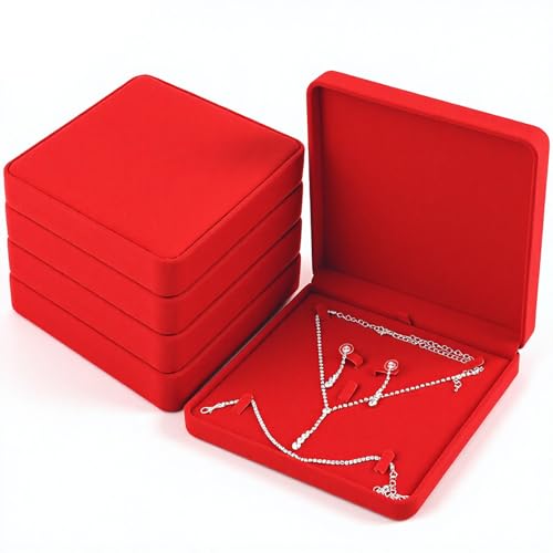 MAQUITA 5 Pcs Velvet Jewelry Set Box Jewelry Display Case Earring Ring Bracelet Necklace Gift Box Pearl Necklace Storage Case for Mother's Day Wedding Travel Anniversary
