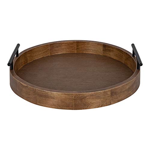 Kate and Laurel Lipton Modern Round Wood Tray, 15.5" Diameter, Rustic Brown with Black Handles, Decorative Accent Tray for Storage and Display - color: Rustic Brown, size: 15.5"