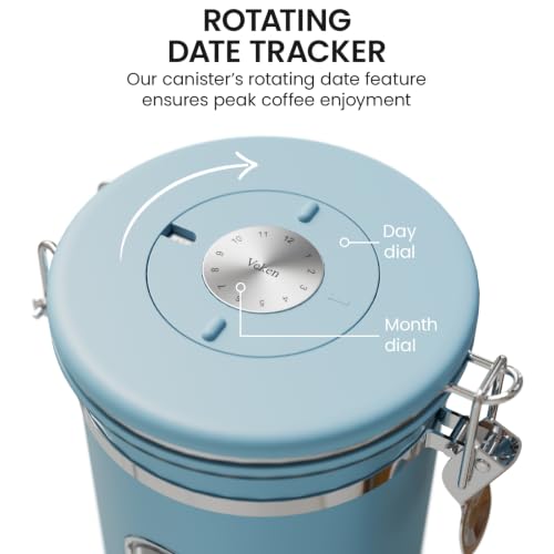 Veken Coffee Canister with Window, Airtight Stainless Steel Container, 22OZ - color: Light Blue, size: 22 oz