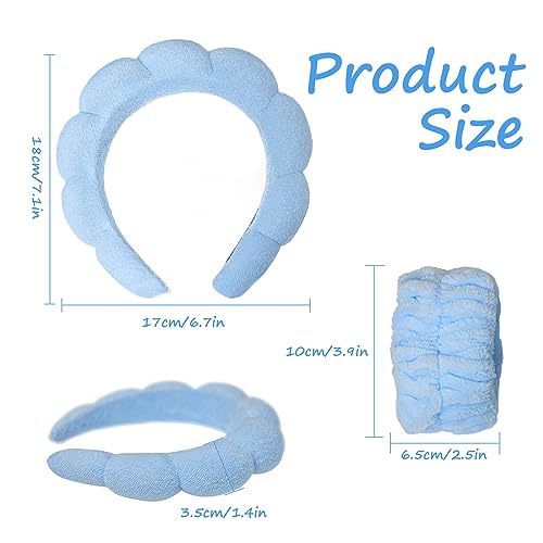 Beleki Spa Headband for Washing Face, Sponge Makeup Skincare Headband & Wristband Set Non Slip Headbands Soft Puffy Headwear Hair Accessories for Women Girls, Blue - color: Blue