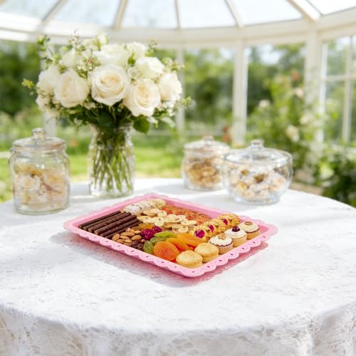 4 Pack Plastic Serving Tray for Party, 14.5 x 9.4 Inch Heavy Duty Platters for Party Buffet Wedding (Pink) - color: Pink