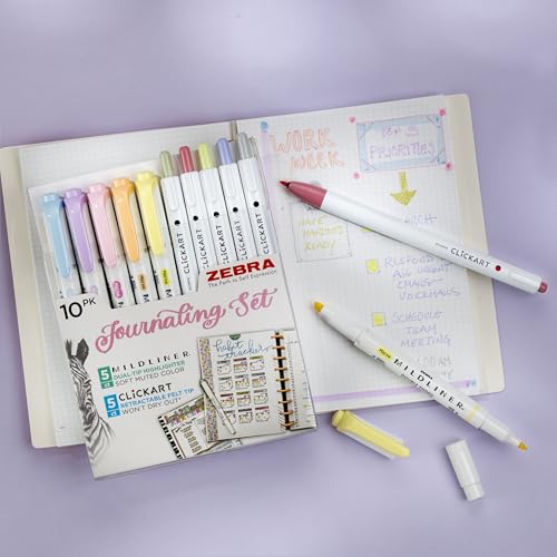 Zebra Pen Journaling Set, MILDLINER & CLiCKART, Assorted Colors, 10-Pack - style: Premium Journaling Set 12 Pack