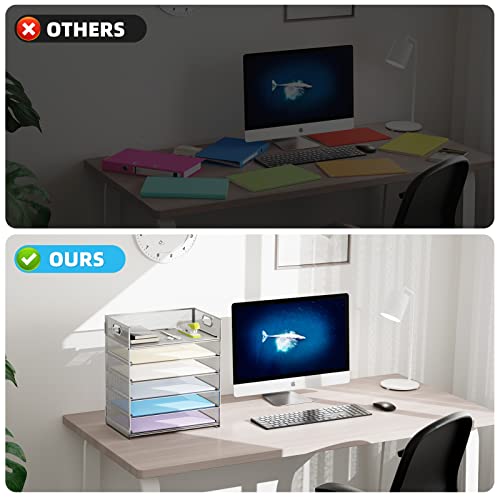 Marbrasse 2 Pack Desk Organizer with Handle, 6 Tier Paper Letter Tray, Mesh Desk File Organizer for Office, School and Home - Silver - color: 2 Pack - Silver