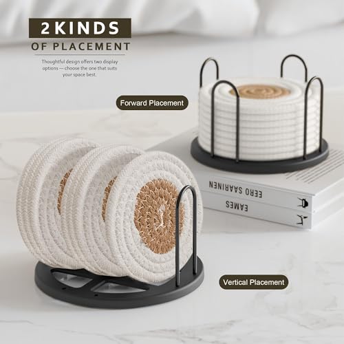 Lazebox Coasters Set of 8 for Drinks, 4 Inch Large Coasters for Coffee Table, Tabletop Protection for Hot & Cold Drinks, Versatile Coasters for Home Decor, Non-Slip & Easy to Clean, White with Coffee - color: White With Coffee