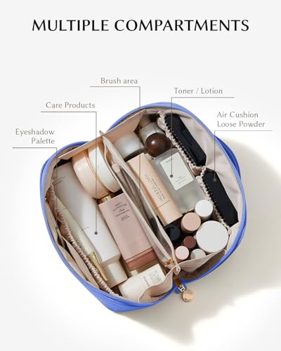 EACHY Travel Makeup Bag for Women, Flat Open Cosmetic Bag, Blue, Medium - color: A - Klein Blue, size: Medium