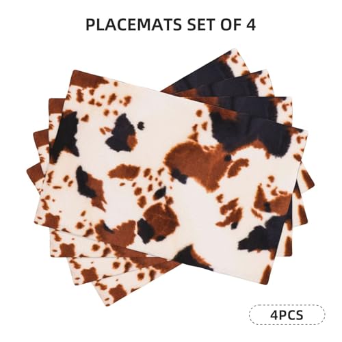 Brown Cow Print Placemats Washable Table Placemat Set of 4 - color: Black Brown, size: Set of 4