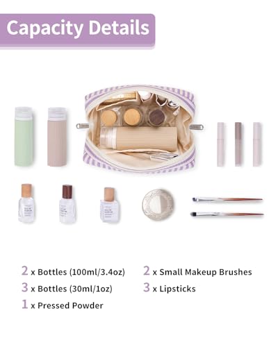 Narwey Small Makeup Bag for Purse, Travel Mini Cosmetic Bag for Women Girls - color: A-Purple Stripe, style: Small