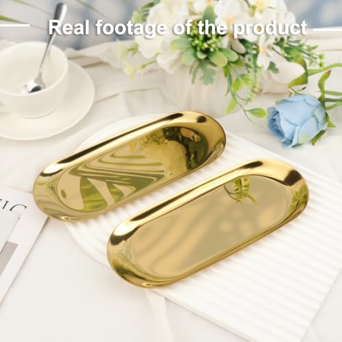 8 Pack 9 Inch Oval Stainless Steel Decorative Tray, Stainless Steel Tea Fruit Tray, 9 inch Gold Oval Trays for Bathroom Vanity, Jewelry, Perfume & Key Organizer (Gold) - size: 8 Pack 9 Inch